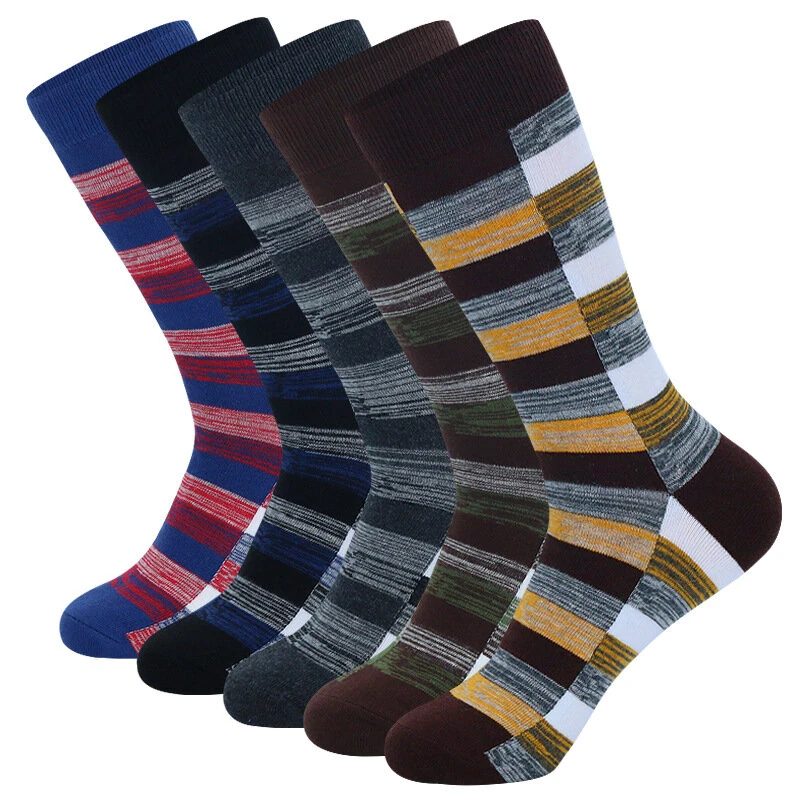 (image for) 5 Pairs Men's Dress Socks Cotton Colorful Striped Geometric Pattern Funny Casual Pack Novelty Business Socks Comfortable