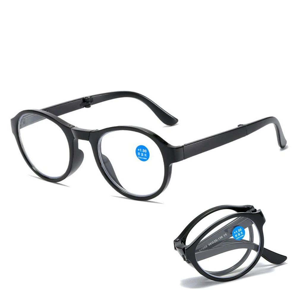 (image for) Portable Folding Reading Glasses Fashion Far-sighted Eyewear with Plastic Case Anti Blue Ultralight Diopter Eyeglasses 1.5 To +3.5